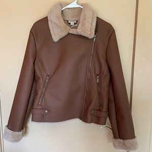 NWT Bomber Jacket Tobacco sherpa Lined Mid Length Size M